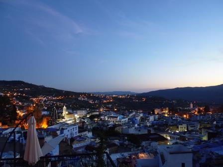 View of sunset in Chefchaouen from the terrace of the Riad where I was staying
